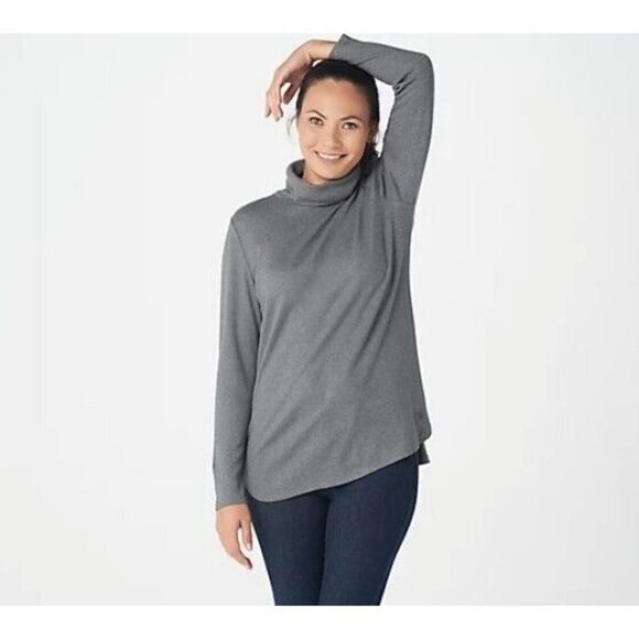 Isaac Mizrahi Live! EssentialsLong Sleeve Hi-Low Hem Turtlenec Hthr Charcoal,S - Picture 1 of 1